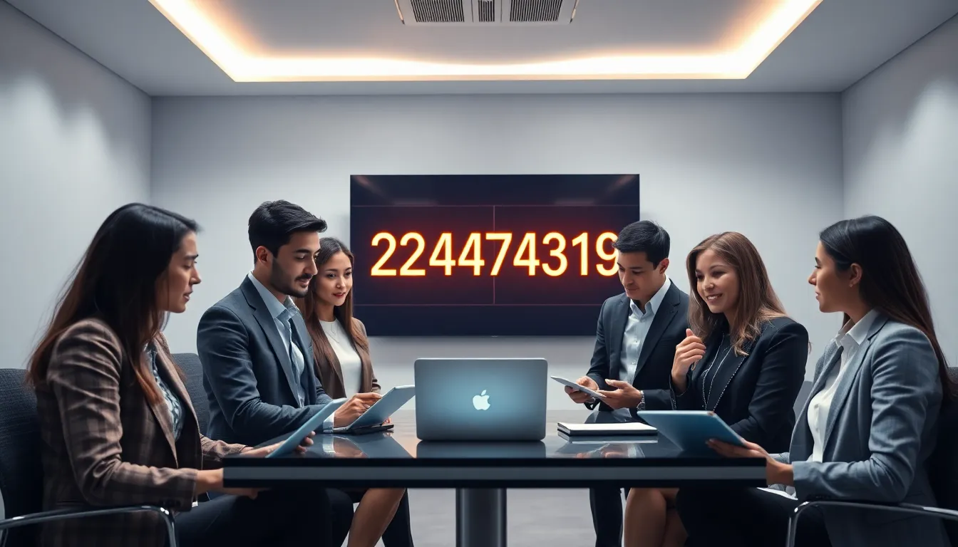 professionals discussing a digital code in a modern office setting.